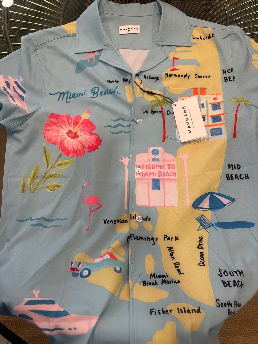 NWT Mavrans Miami Beach Print Short-Sleeve Camp Shirt - Sky Blue